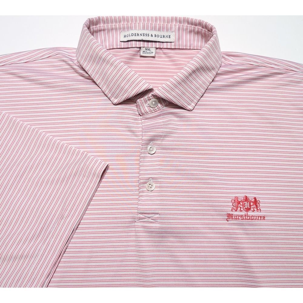 HOLDERNESS & BOURNE Polo Mens XXL Pink Hurstbourne Country Club Striped